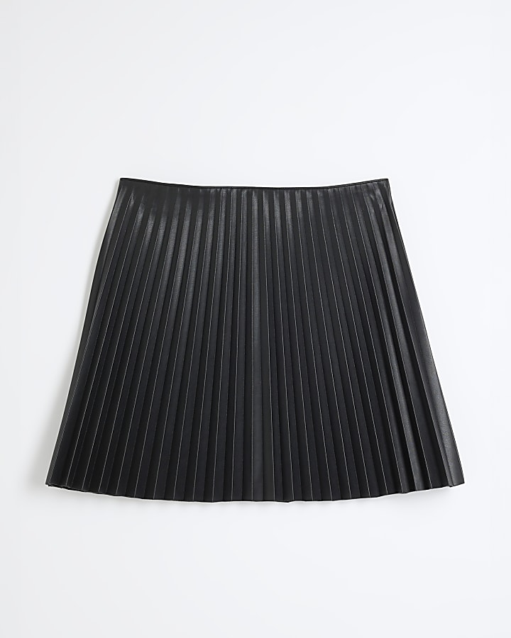 Black Faux Leather Pleated Mini Skirt