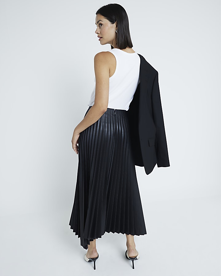 Black Pleated Midi Skirt