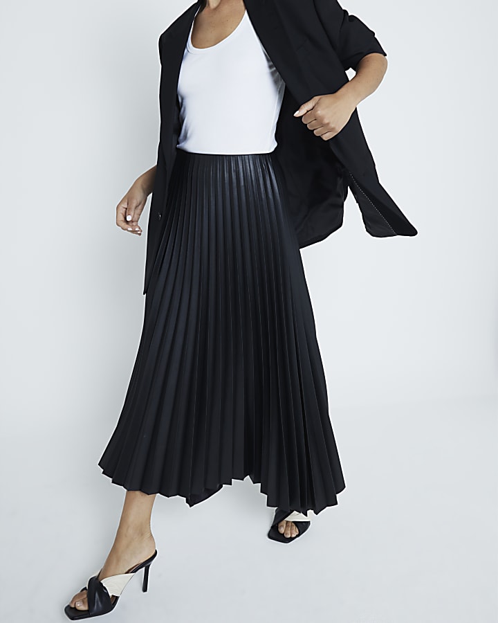 Black Pleated Midi Skirt