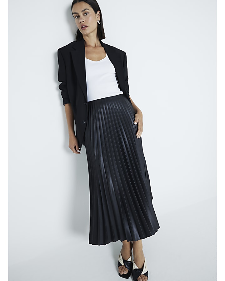 Black Pleated Midi Skirt