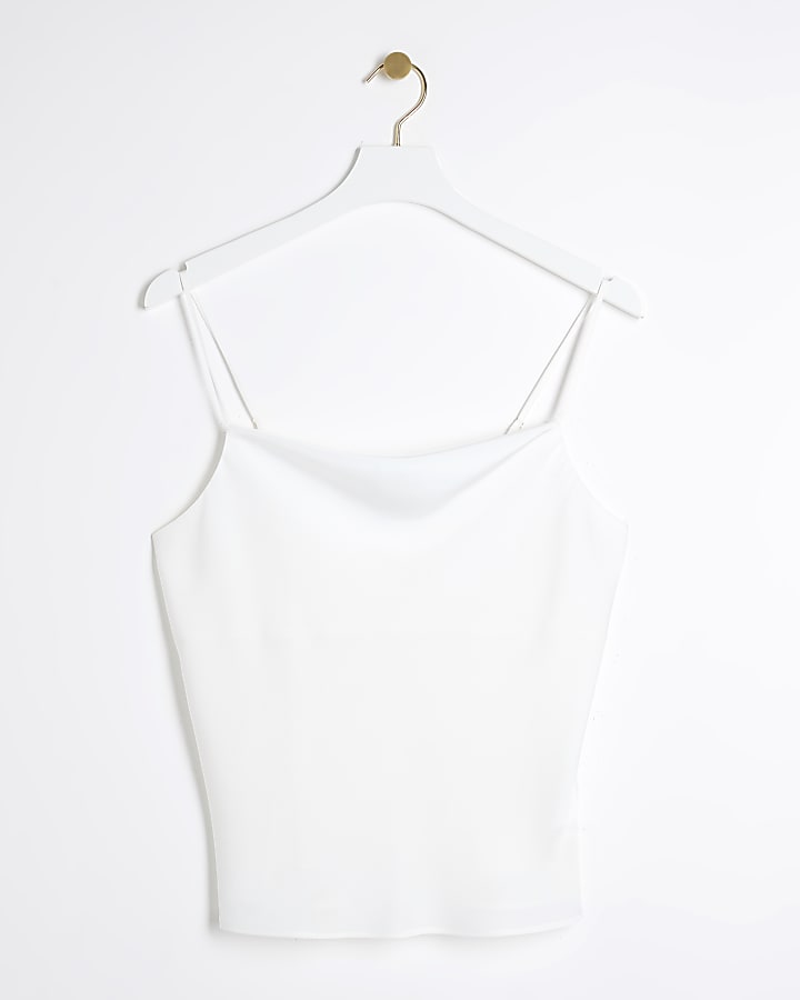 White Satin Cowl Neck Cami Top