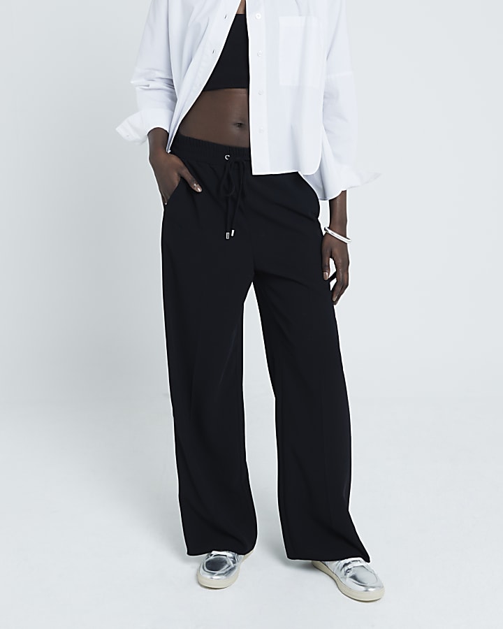 Black side stripe wide leg joggers