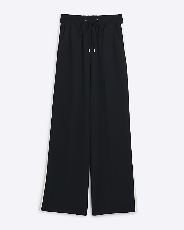Black side stripe wide leg joggers