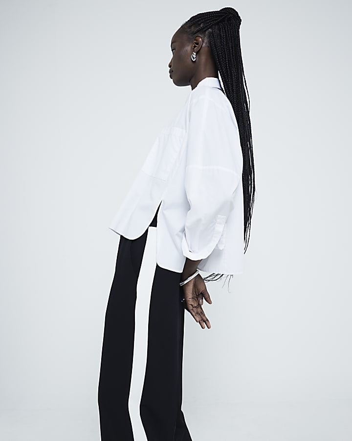Black side stripe wide leg joggers