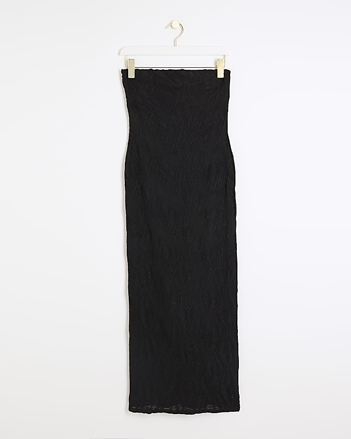 Black texture bandeau midi dress