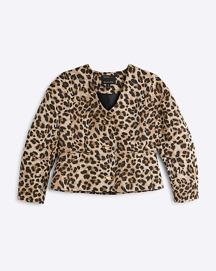 Petite Brown Leopard Print Sculpted Jacket