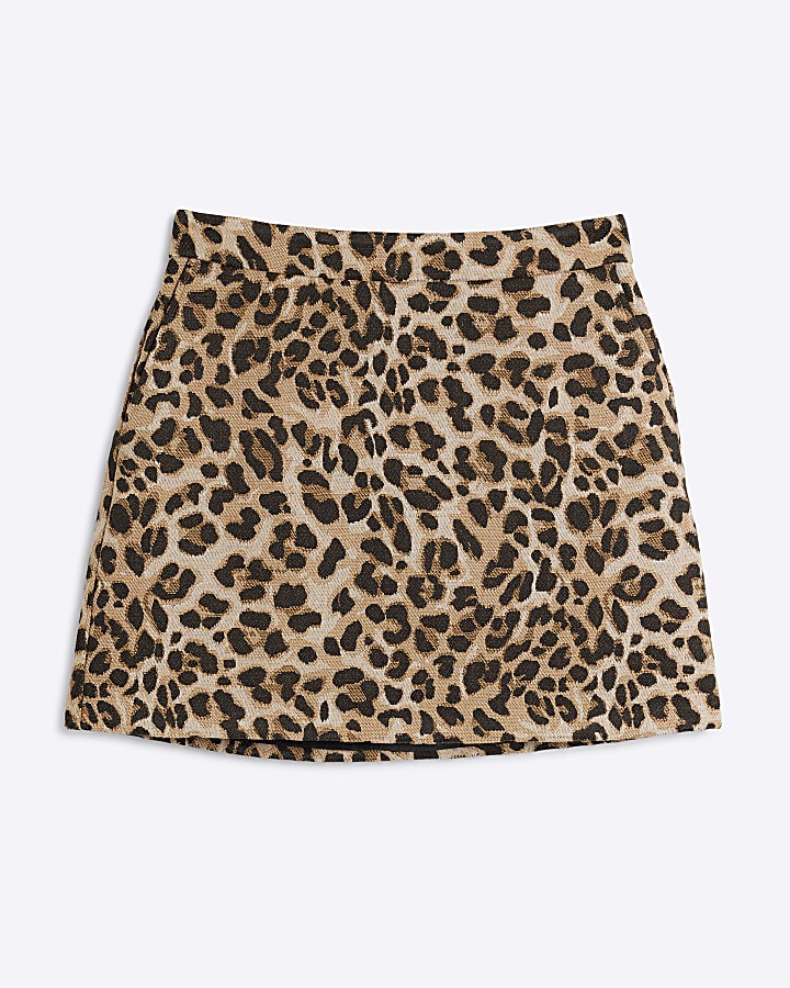 Petite Brown Leopard Structured Mini Skirt