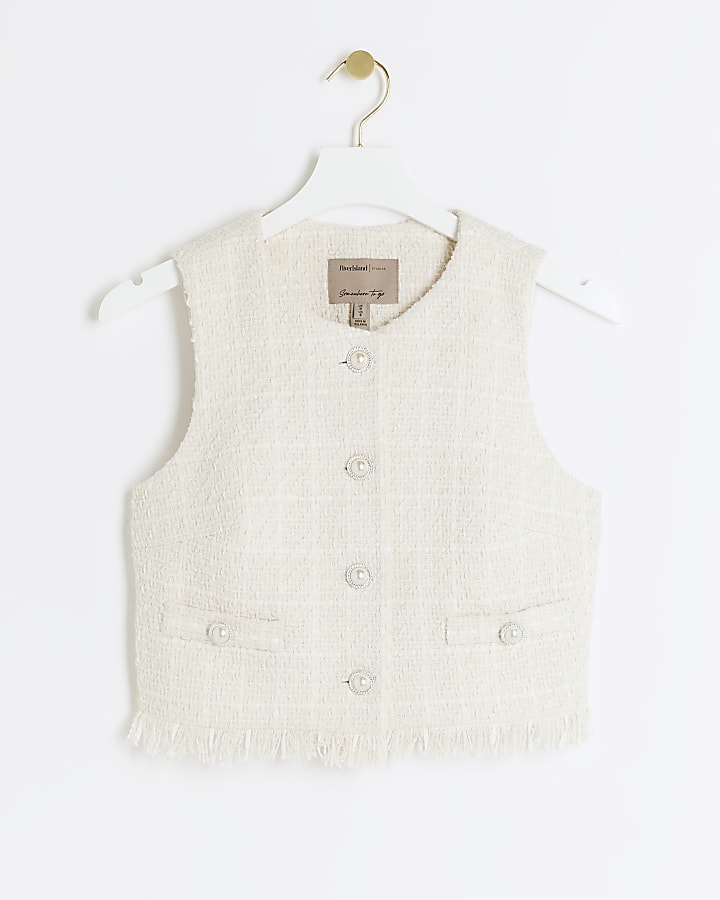 Cream boucle fringe detail waistcoat