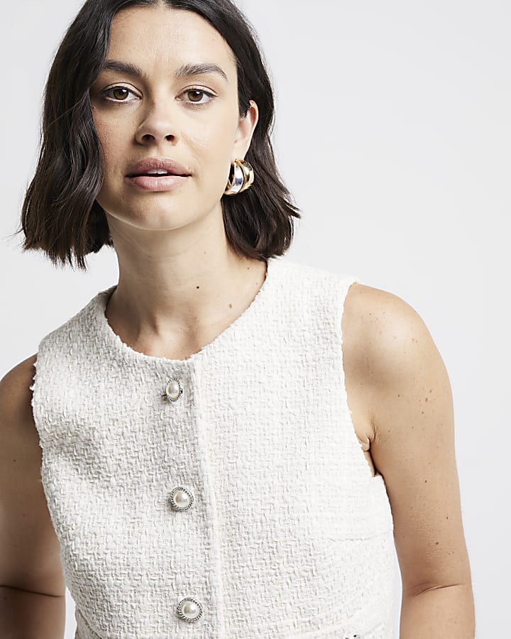 Cream boucle fringe detail waistcoat