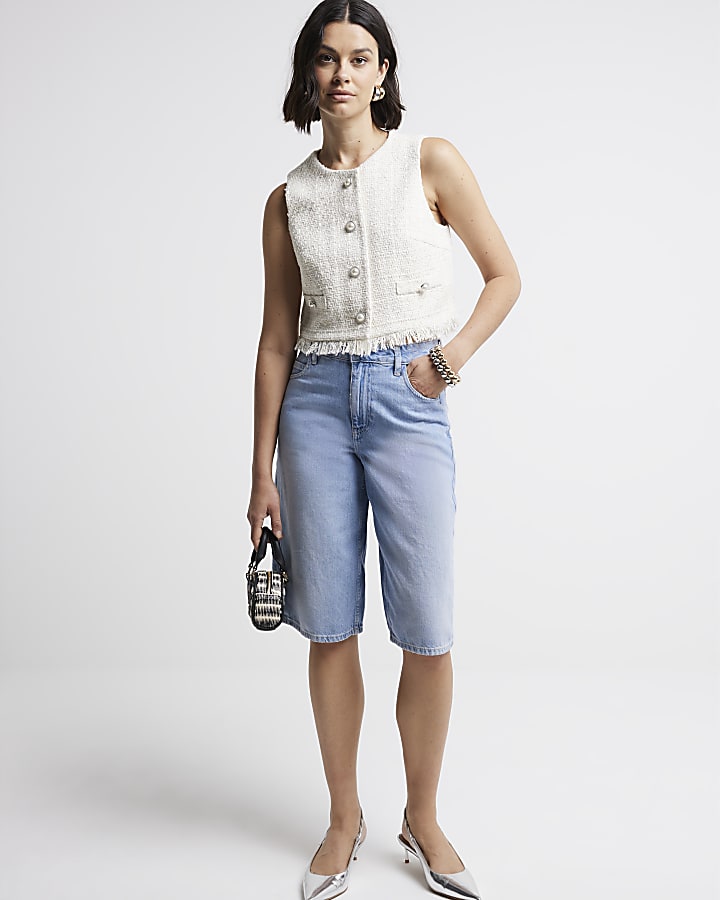 Cream boucle fringe detail waistcoat