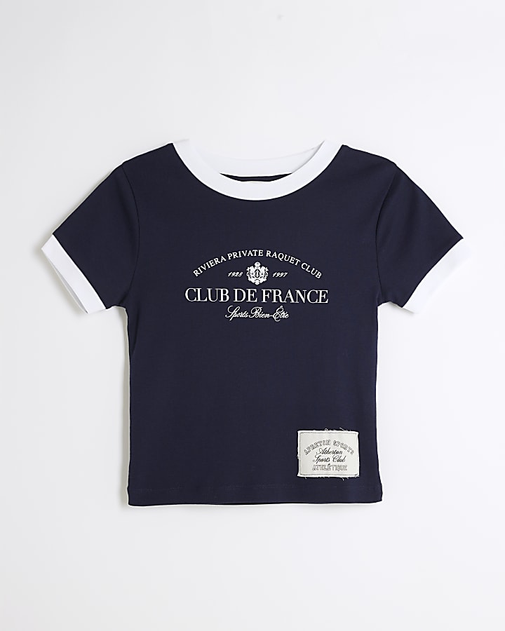 Navy ribbed tipped t-shirt