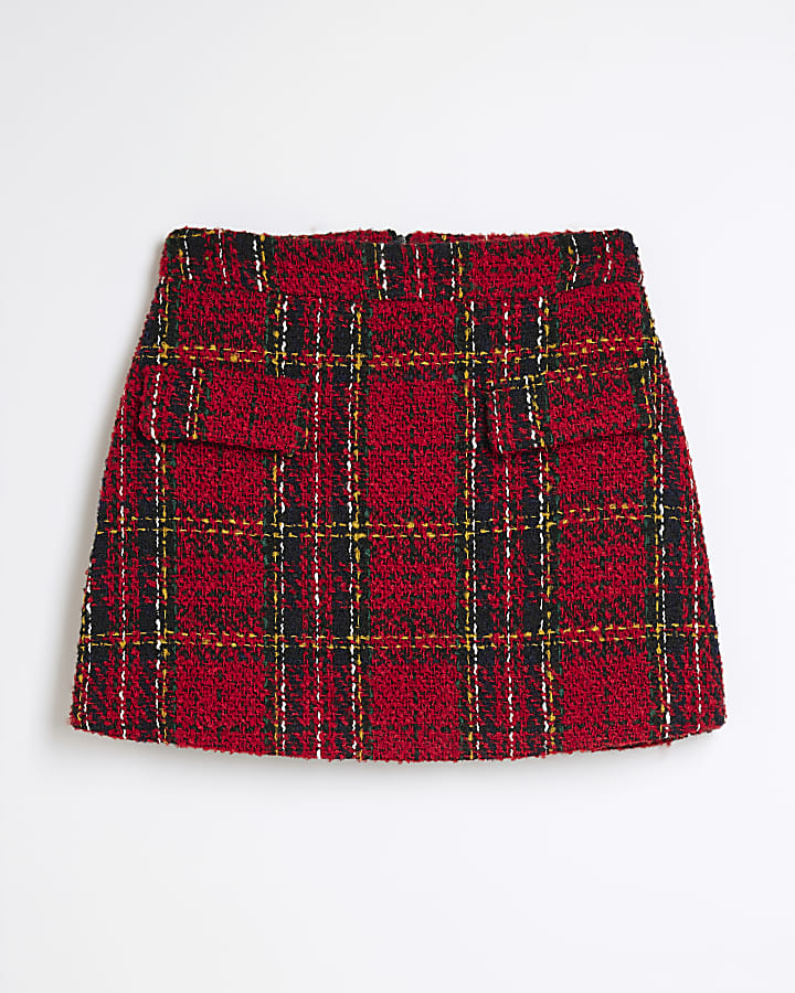 Red Tartan Boucle Mini Skirt