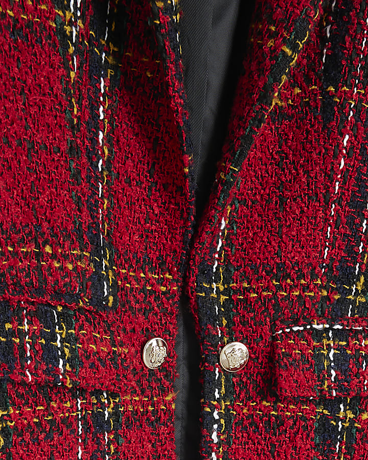 Red tartan boucle blazer