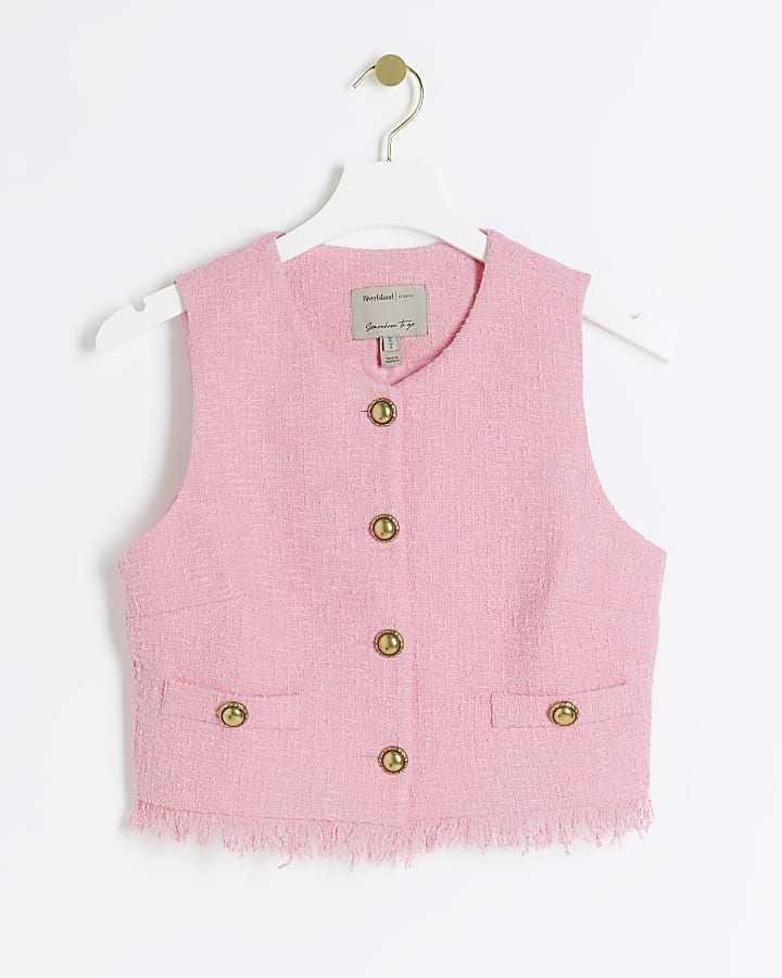 Pink boucle fringe hem waistcoat