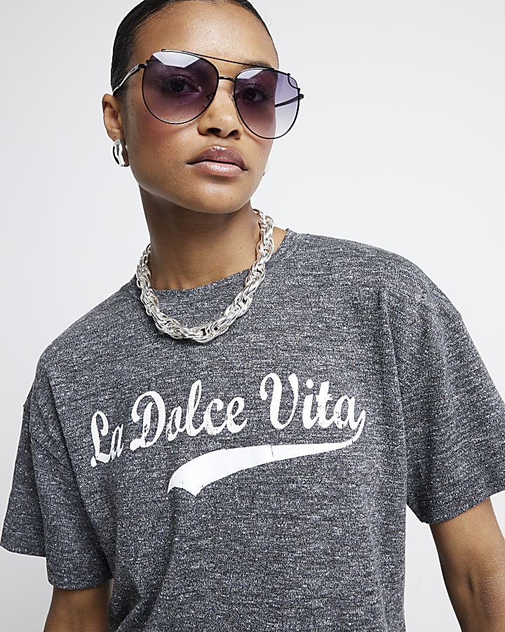 Grey La Dolce Vita graphic t-shirt