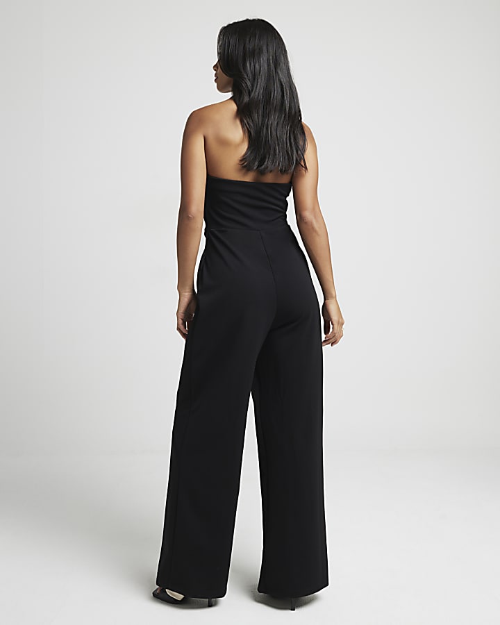 Petite Black Halter Neck Waistcoat Jumpsuit