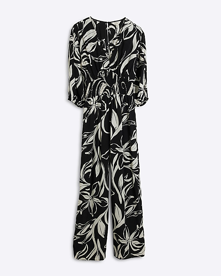 Black Floral print Jumpsuit