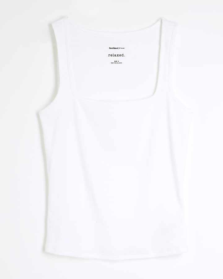White Square Neck Vest Top
