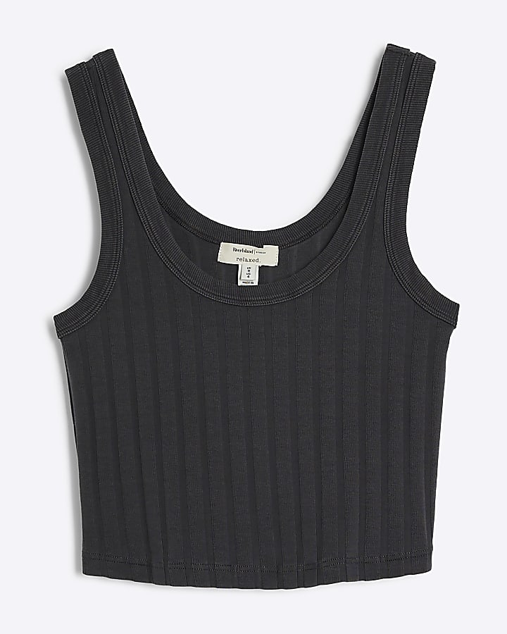 Grey ribbed crop tank top