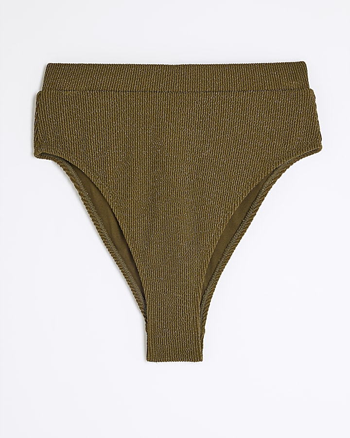 Khaki High Waisted Glitter Bikini Bottoms