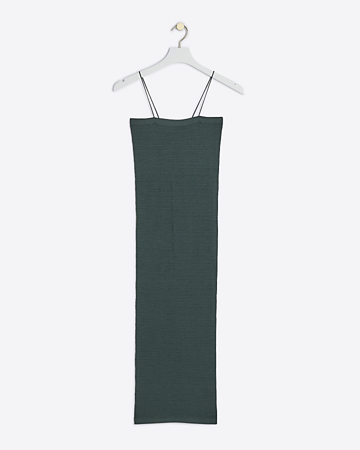 Green textured seamless bodycon midi dress