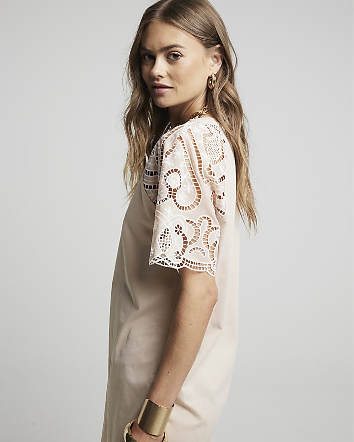 Beige t-shirt mini dress