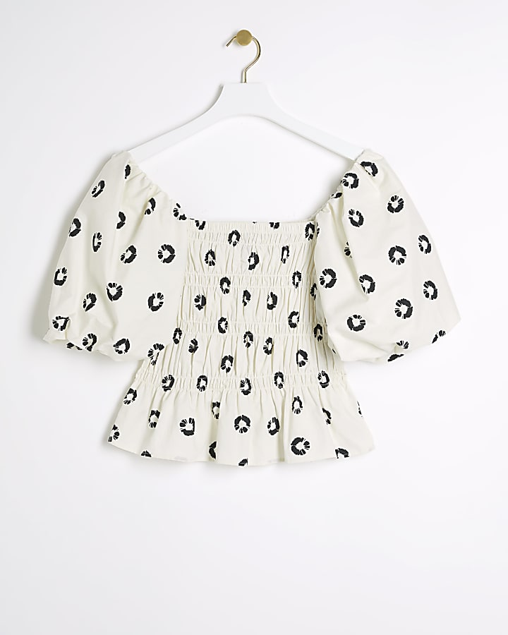 Cream floral shirred top