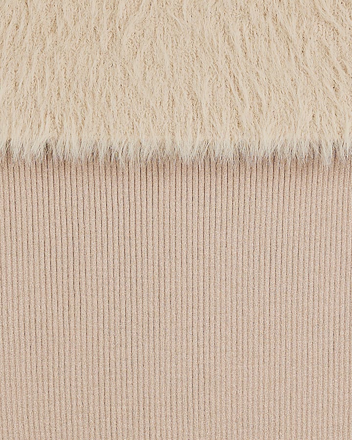 Beige Fluffy Bardot Midi  Dress