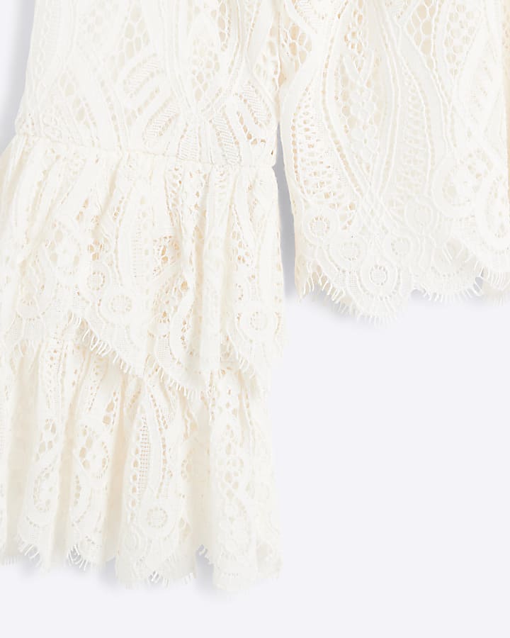 Cream lace frill long sleeve blouse