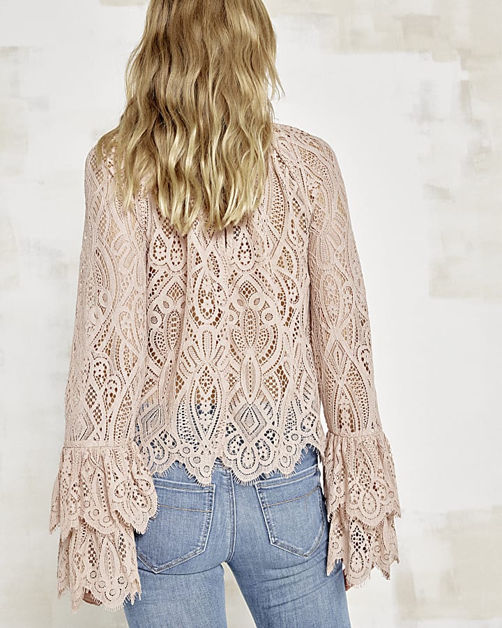 Pink lace frill detail blouse