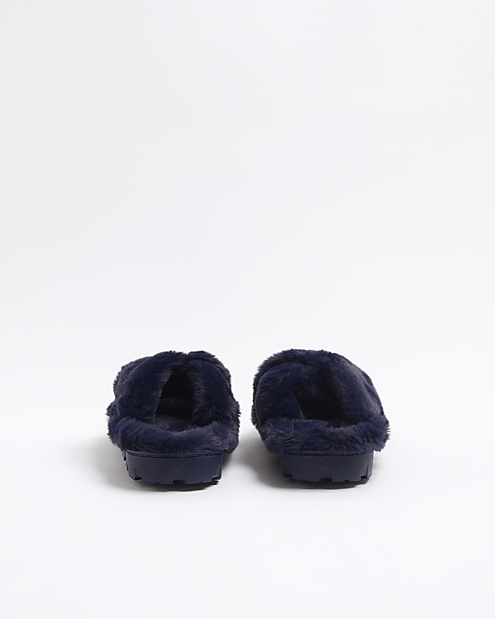 Navy Moon Star Strap Slippers