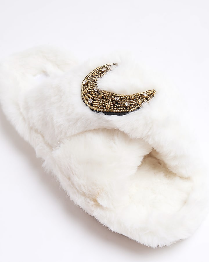 Cream Moon Star Strap Slippers