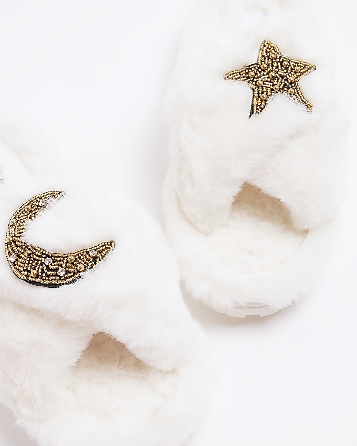 Cream Moon Star Strap Slippers