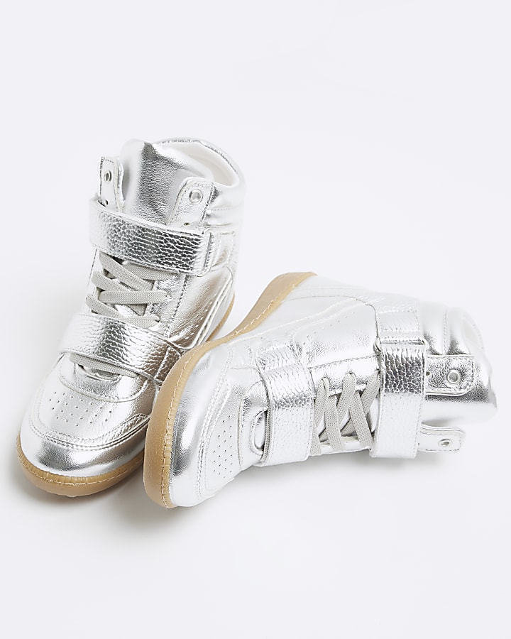 Silver High Top Wedge Trainers