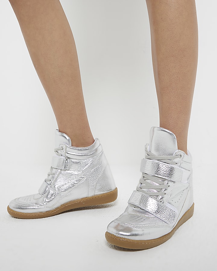 Silver High Top Wedge Trainers