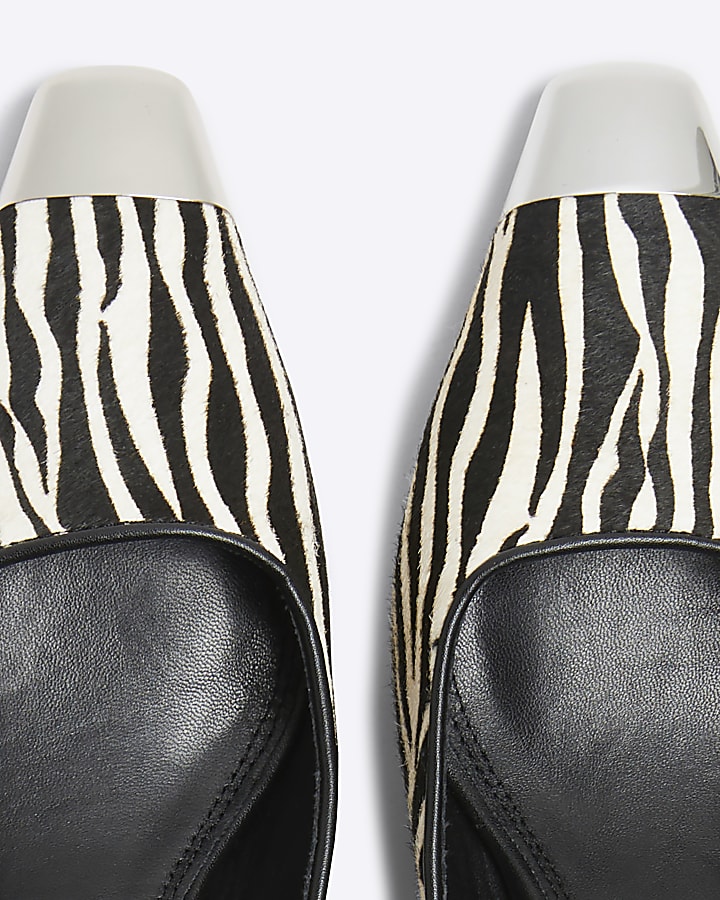 Black Leather Zebra kitten heeled mule shoes