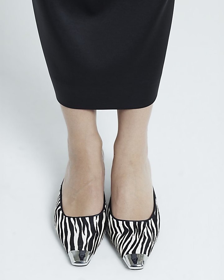 Black Leather Zebra kitten heeled mule shoes