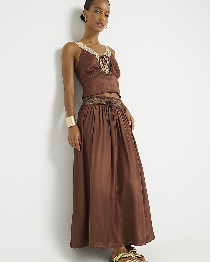 Brown drawstring skirt best sale