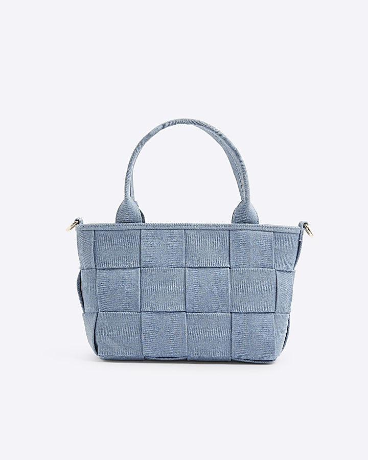 Blue Denim Chunky Weave Tote Bag