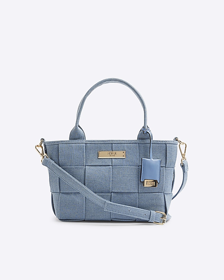 Blue Denim Chunky Weave Tote Bag