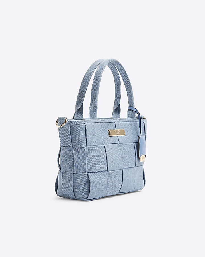 Blue Denim Chunky Weave Tote Bag