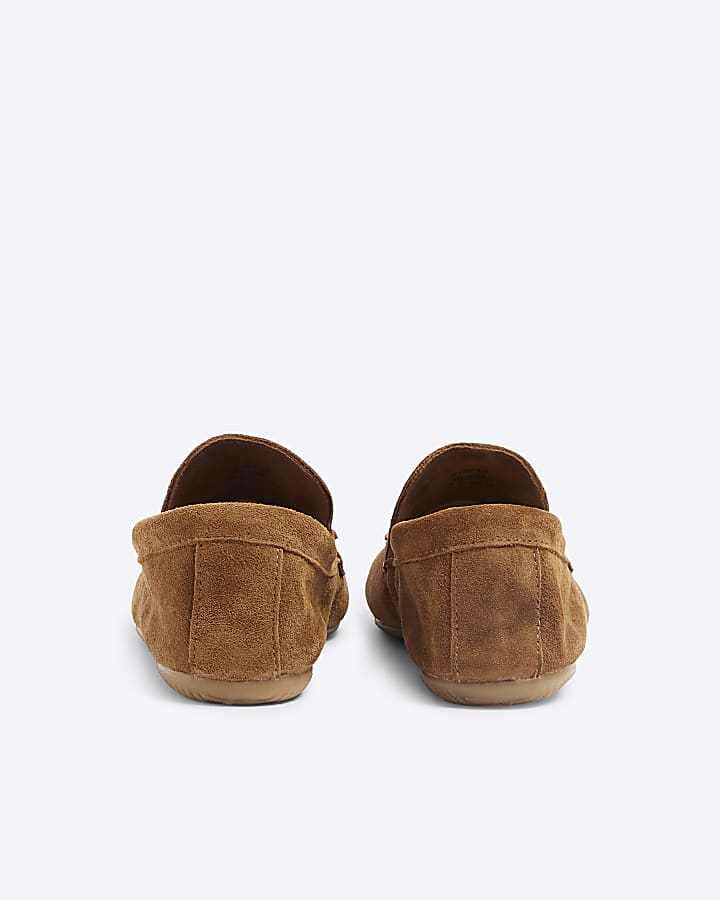 Brown suede studded loafers