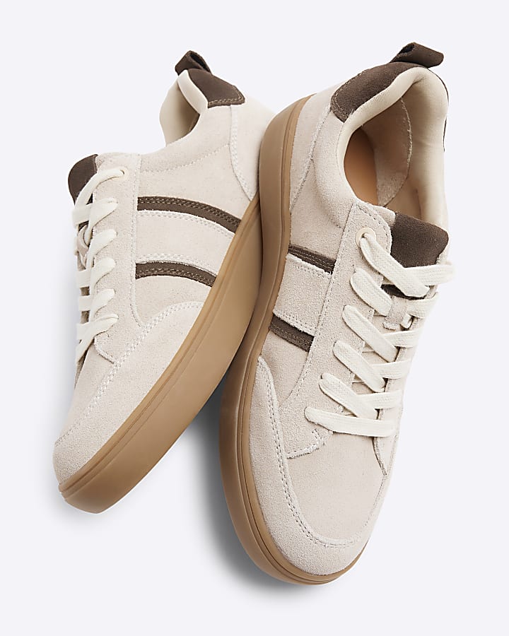 Beige Lace Up Trainers