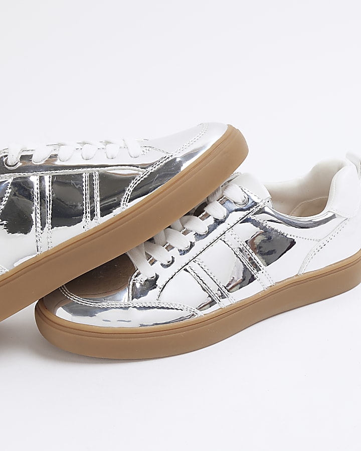 Silver Metallic Lace Up Trainers