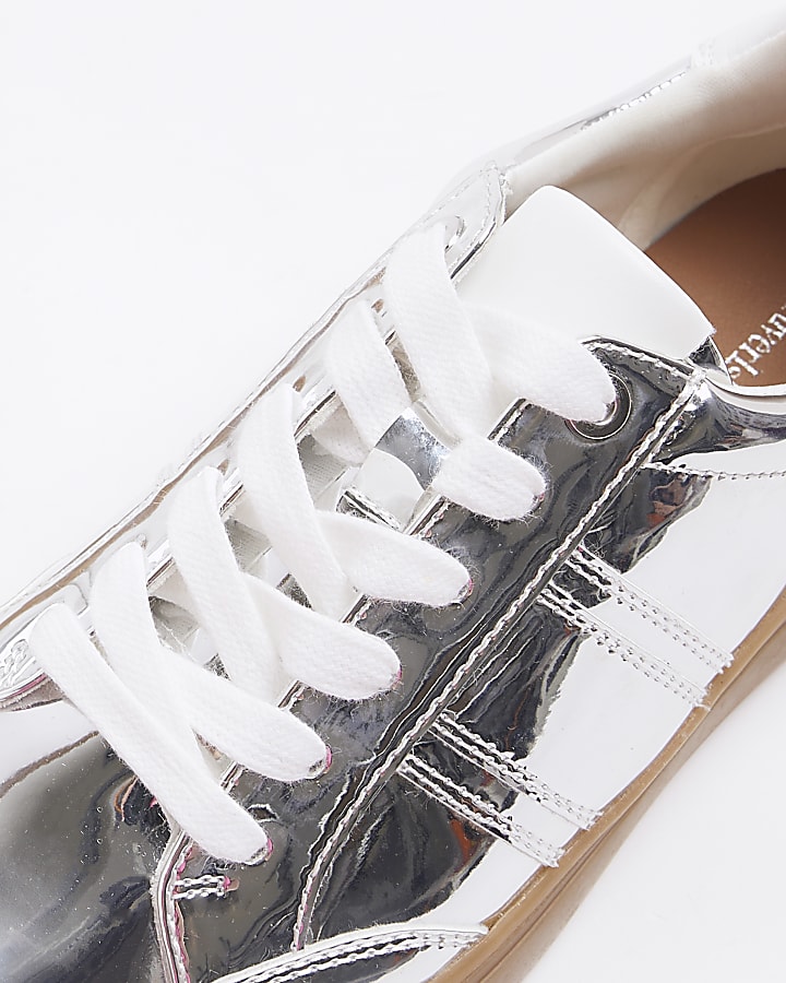 Silver Metallic Lace Up Trainers