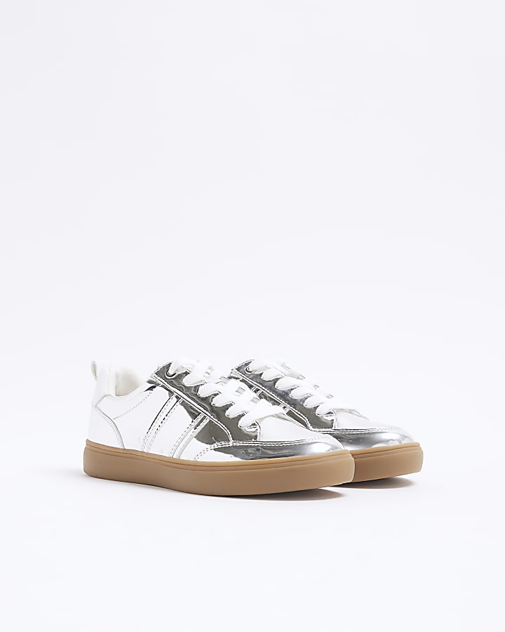 Silver Metallic Lace Up Trainers