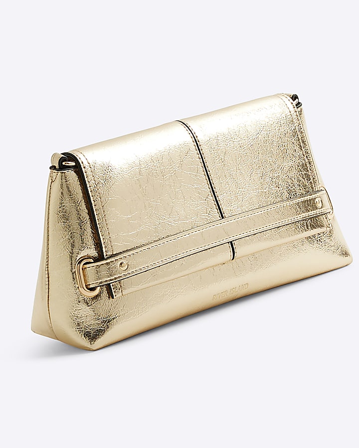 Gold Fold Over Small Clutch Bag