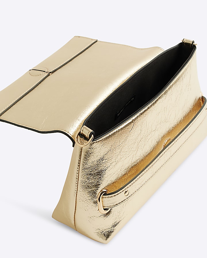 Gold Fold Over Small Clutch Bag