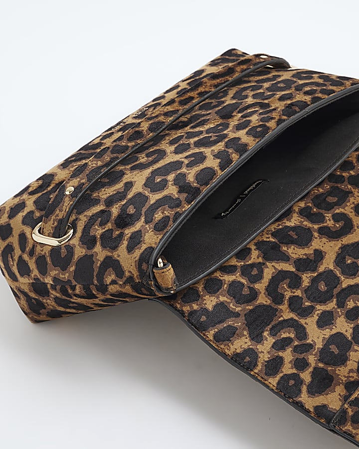 Brown Leopard Fold Over Small Clutch Bag