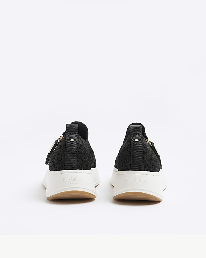 Black wide fit knitted wedge trainers